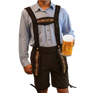 Lederhose Darkbrown Short + Shirt Blue - S