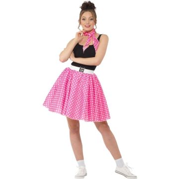 Dark Pink Polka Dot Skirt & Necktie