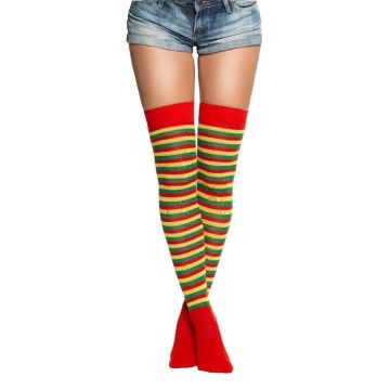 Over-Knee Sokken  Rood/Geel/Groen - 6 Paar - One-Size