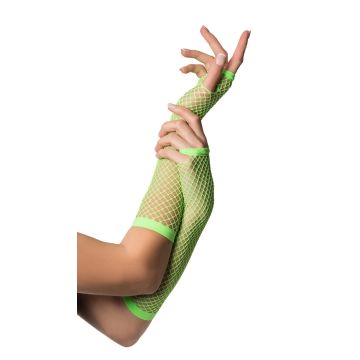 Fingerless Gloves Long Fishnet Neon Green - 6 Pack