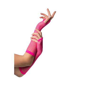 Fingerless Gloves Long Fishnet Neon Pink - 6 Pack