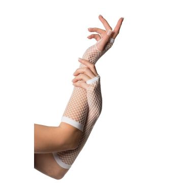 Fingerless Gloves Long Fishnet White - 6 Pack