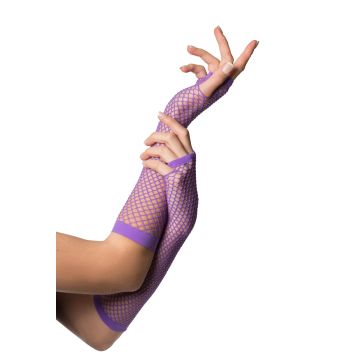 Fingerless Gloves Long Fishnet Purple - 6 Pack
