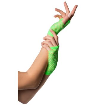 Fingerless Gloves Short Fishnet Neon Green - 6 Pack