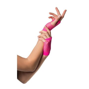 Fingerless Gloves Short Fishnet Neon Pink - 6 Pack