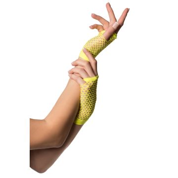 Fingerless Gloves Short Fishnet Neon Yellow - 6 Pack