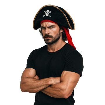 Piraten Hoed Zwart/Rood - 6 Pack