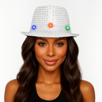 Pailletten Hoedje Zilver met Licht incl Batterijen - 6 Pack