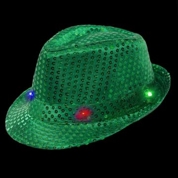 Pailletten Hoedje Groen met Licht incl Batterijen