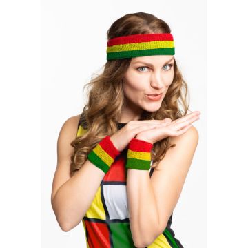 Set Hoofdband/Polsbandjes Set Hoofdband/Polsbandjes Rood/Geel/Groen - 6 Pack