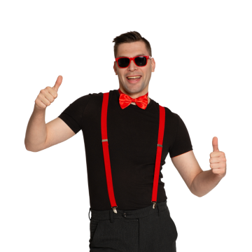 Set Suspenders/Glasses/Bow Tie Red - 6 Pack