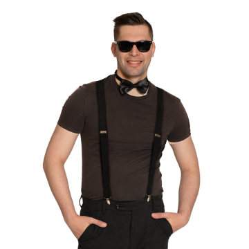 Set Suspenders/Glasses/Bow Tie Black - 6 Pack