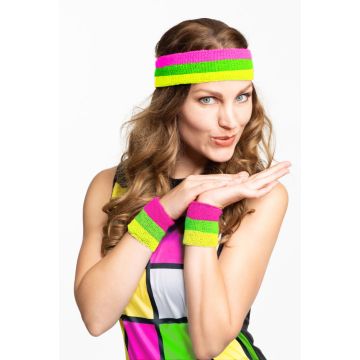 Neon Multicolour Set Headband/Wristbands - 6 Pack
