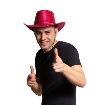 Cowboy Hat Spangles Hot Pink - 6 Pack