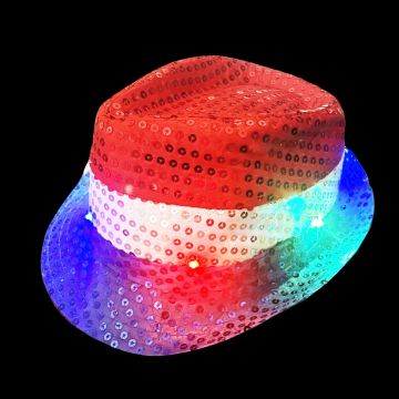Pailletten Hoedje Rood/Wit/Blauw met licht incl Batterijen