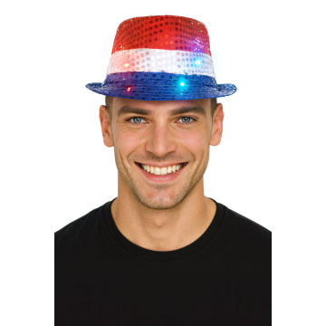 Spangles Hat Red/White/Blue with light incl Batteries - 6 Pack