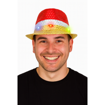 Pailletten Hoedje Rood/Wit/Geel met licht incl Batterijen - 6 Pack