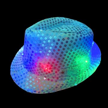 Pailletten Hoedje Turquoise met licht incl Batterijen