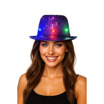 Pailletten Hoedje Paars met licht incl Batterijen - 6 Pack