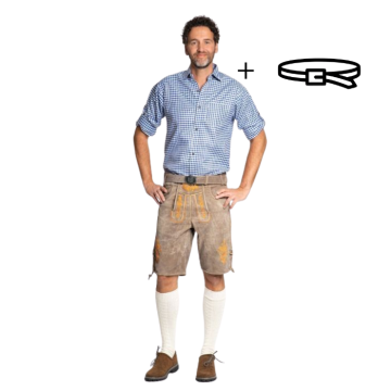 Lederhose Gaudi Short Brown/ Orange (Cow Leather)