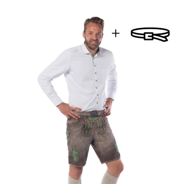 Lederhose Gaudi Short Brown/ Green (Cow Leather)