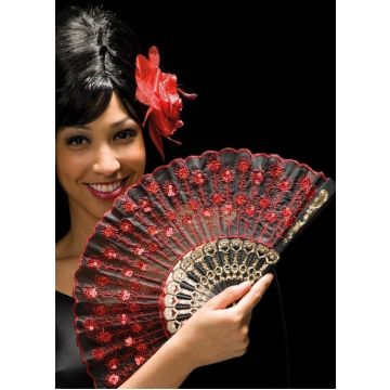 Red/black fan with decorations