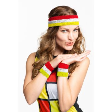 Red/White/Yellow Set Headband/Wristbands - 6 Pack