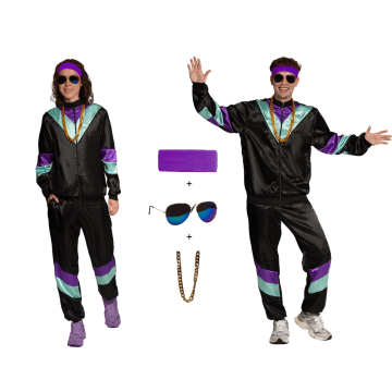 80's Trainingspak met Accessoires Zwart