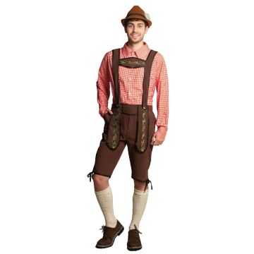 Lederhose Darkbrown Long + Shirt Red