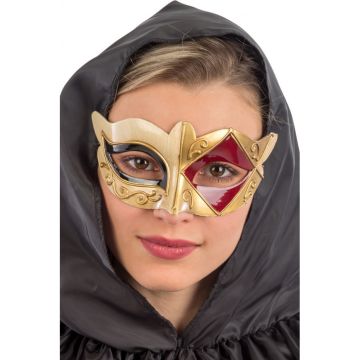 Plastic Venetiaans Masker met Rode en Zwarte Decoratie 2