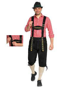 Lederhose Johann met Verstelbare Bretels Zwart Lang
