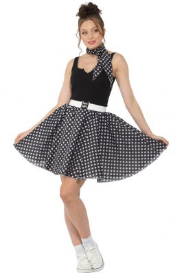 Black Polka Dot Skirt & Necktie - S
