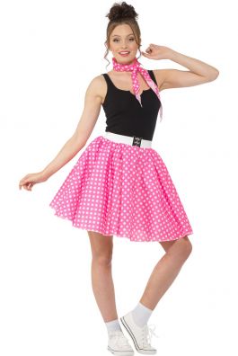 Dark Pink Polka Dot Skirt & Necktie - L