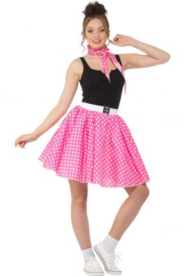 Dark Pink Polka Dot Skirt & Necktie - XL