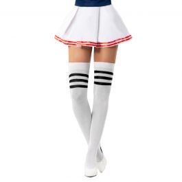 Cheerleader Knee Socks White/Black - 6 Pairs - One-Size