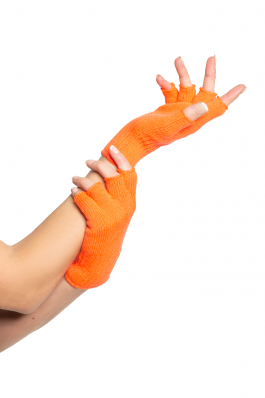 Fingerless Gloves Neon Orange - 6 Pairs - One-Size