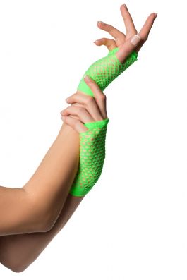 Fingerless Gloves Short Fishnet Neon Green - 6 Pack