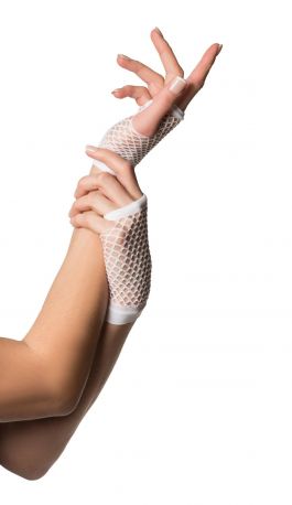 Fingerless Gloves Short Fishnet White