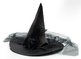 Heksenhoed Zwart met Bloem & Tule Decoratie