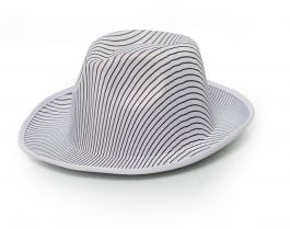 Gangster Hat White Striped Satin - 6 Pack