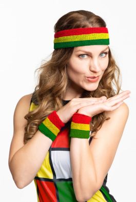 Set Hoofdband/Polsbandjes Rood/Geel/Groen