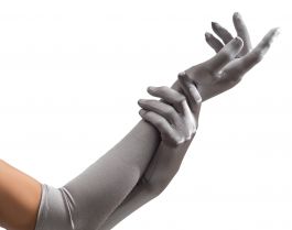 Nylon Gloves Silver Long - Pair - 40 cm