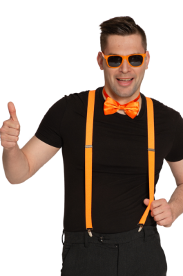 Set Bretels/Bril/Strik Neon Oranje - 6 Pack