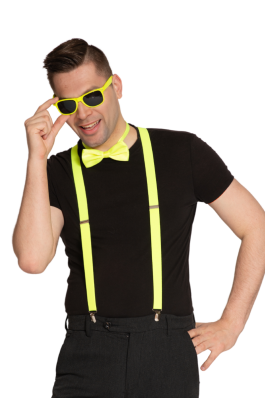 Set Bretels/Bril/Strik Neon Geel