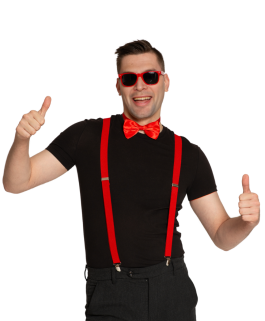 Set Suspenders/Glasses/Bow Tie Red - 6 Pack