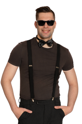 Set Bretels/Bril/Strik Zwart - 6 Pack