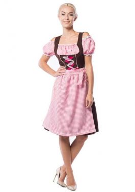 Oktoberfest Dress Anne-Ruth Long Pink/Brown - 5XL/50