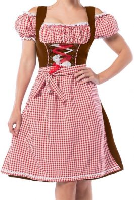 Oktoberfest Dress Edelweiss Long Red/Brown