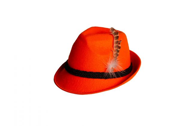 Bayern Hat Orange with Feather Brown/White - 6 Pack