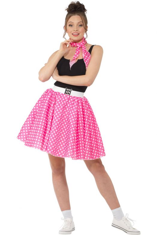 Dark Pink Polka Dot Skirt & Necktie